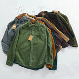 FOESCE Heavy chunky high pit chunky strip vintage corduroy long sleeve shirt men's autumn cotton cargo shirt jacket