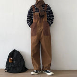 FOESCE Mens Japanese Workwear Style Casual Jumpsuit 2025 New Genderless Fashion Trend Loose Color Blocking Versatile Overalls Unisex