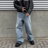 FOESCE High Street Washed Blue Wide Leg Baggy Jeans for Men and Women Straight Ropa Hombre Y2k Denim Pants Oversized Loose Trousers
