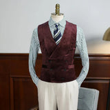 FOESCE Double Breasted Gilet Men Suede Steampunk Shawl Collar Vest Male Customizable Men's Vests Slim Male Suit Luxury Men's Suits