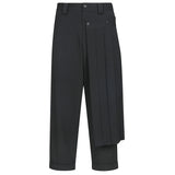 FOESCE Men's Fashion Double Layer Skirts Pants New Trend Dark Deconstructed Pleated Trousers Straight Leg Pants Genderless Streetwear