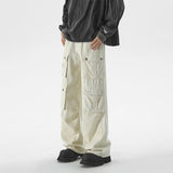 FOESCE Fashion Blue Muti-pockets Cargo Jeans Men's Patchwork Straight Casual Mopping Trousers Men Hip Hop Streetwear Loose Pants