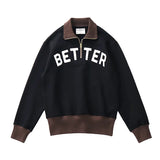 FOESCE Autumn American Retro 460G Thick Velvet Letter Printed Knitted Hoodies Men's 100% Cotton Washed Heavyweight Half Zip Sweatshirt