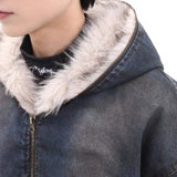 FOESCE Mens Fashion Trend Thickened Denim Jacket Hooded Jacket Autumn Winter American Street Handsome Hip-Hop Y2k Jacket Mens Clothing