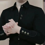 FOESCE Autumn Winter Light Luxury Fashion High-end Men's Long Sleeved Lapel Sweatshirt New Trend Handsome Korean Version Slim Fit Shirt