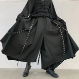 FOESCE Men Ribbon Dark Black Wide Leg Pants Male Women Japan Streetwear Punk Gothic Harem Trousers Kimono Skirt Pants