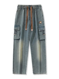 FOESCE Big Size Men's Cargo Jeans Loose Wide Leg Straight Denim Pants Male Autumn Streetwear Casual Baggy Cowboy Trouser Plus Large 8XL