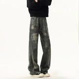 FOESCE NEW Jeans Leopard Personality design Pockets Wide Leg Jeans Male American Style High Street Denim Pants Classic Denim Trousers