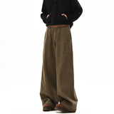 FOESCE American Style Vintage Wide Leg Cargo Pants Men's Baggy Fashion High Street Overalls Coffee Streetwear Male Mopping Trousers