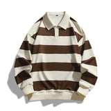FOESCE Spring and autumn striped long-sleeved POLO shirt men's trend all loose T-shirt hoodie men