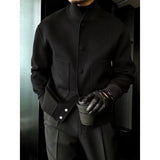 FOESCE Men's Woolen Coat Fashion Brand Solid Color Stand Up Collar Versatile Trendy Jacket Jacket