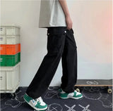 FOESCE Japanese work pants men's summer thin large pocket straight tube cityboy fashion fried Street handsome floor length pants mens