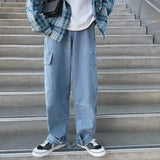 FOESCE Cargo jeans Men Loose Straight Baggy Men's Jeans Mopping pants hip hop Streetwear Skateboard Neutral denim Wide Leg Denim pants