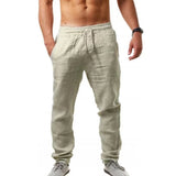 FOESCE Men's Cotton Linen Pants Loose Cool Casual Long Pants Elastic Waist Long Pant Casual Large Size Streetwear Lightweight Trousers