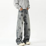 FOESCE Men's Denim Pants Color block wash jeans New Fashion High Quality Washed Male Jeans Loose Wide Leg Trousers Straight Casual jean