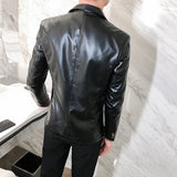 FOESCE Blazer Hombre PU Leather Jackets Men Fashion Solid Slim Fit One Button Business Casual Blazers For Men Korean style Suit Jacket