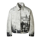 FOESCE Streetwear Washed Painted Autumn Windbreaker Jackets Mens and Women Turn Down Collar Baggy Clothes Oversized Loose Outwear Coats