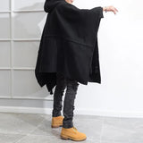 FOESCE Mens Dark Style Mid-Length Casual Hooded Cape Autumn And Winter Genderless Fashion Retro Loose Solid Color Shawl Cape Unisex