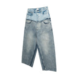 FOESCE CUT-UP Double-layer Double Waist Patchwork Baggy Jeans for Men and Women Straight Casual Loose Denim Trousers Oversized