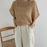 FOESCE 2025 Korean Version Strappy Hollow Casual All-match Blouse Top Mens Sexy Mesh Sweater Front and Back Two-wear Bat Sleeve T-shirt