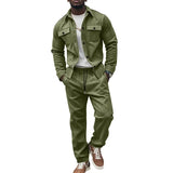 FOESCE Autumn and winter cross-border American heavy jacket casual pants two-piece set solid color men's suede suit men's