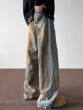FOESCE Spring and autumn tie dyed distressed jeans, men's straight leg American trendy brand ruffian handsome casual hip-hop high 2025