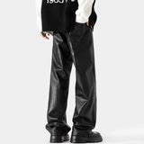 FOESCE Mens Pu Leather Pants Classic Grunge Motorcycle Pu Casual Pants Spring Streetwear Fashion Straight Pants Men'S Clothing 2025 New