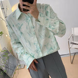 FOESCE Fashion Streetwear Korean Printing Loose Turn-down Collar Man Long Sleeve Men's Clothing Button Spring Summer Thin Shirts Tops