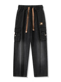 FOESCE 2025 Autumn New Men's Cargo Jeans Big Size 8XL 7XL 6XL String Banding Cotton Wide Leg Denim Pants Straight Baggy Jean Trousers