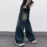 FOESCE Men's Jeans Korean Version Student Handsome Casual Pants High Street Straight Loose Wide Leg Jeans Vintage Blue Baggy Jeans