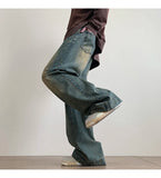 FOESCE Distressed Vintage Blue Jeans Pants Men Wide-leg Denim Trousers Male Oversize Streetwear Fashion Casual Baggy Straight Jeans