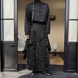 FOESCE Chinese Style Mens Suit Stand Collar Calligraphy Embroidered Shirt Men'S Dark Fashion Irregular Pleated Skirt Two-Piece Suit