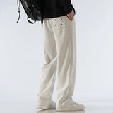 FOESCE Men's Pants Wide Leg Cotton Fabric Straight Loose Outdoor Solid Color Knitted Sweatpants High-quality Soft Long Baggy Trousers
