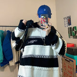 FOESCE Klein Blue Sweater men's design sense niche lazy wind couple Sweater autumn winter oversize STRIPE TOP men sweaters coat 2025