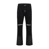 FOESCE European and American high street men's washed jeans retro personalized straight-leg splicing flared pants trendy denim trousers