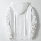 Men's Winter Knit Button-Down Jacquarded Hooded Sweater Long Sleeve Solid Color Knitwear Retro Leisure Drawstring Hoodie M-3XL