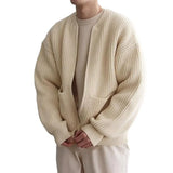 FOESCE Spring Autumn Men's Loose Sweater Knitted Zipper Medium Length Lazy Cardigan Solid High Street Casual O-neck Sweater Clothes