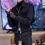 FOESCE Mens Big Pocket Biker Short Jacket 2025 New Genderless Autumn Winter Fashion Workwear Functional Style Solid Color Jacket Unisex