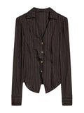 FOESCE Autumn Winter Women French Fashion Old Money Long Sleeve Striped Design Shirts With Scarf 2000s Aesthetic Blouses Elegant Korean