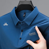 FOESCE Ice Silk Cool Soft Men's Short Sleeved T-shirt 2025 Summer Printed Business Casual T-shirt Lapel Tops
