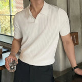 Foesce Trendy Polo Shirt For Men Summer Solid Color Top Versatile Knit Style Korean Short Sleeves Casual Fashion T-shirt