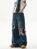 FOESCE American style distressed and distressed design, floor mopping jeans for men and women, loose high street straight leg casual