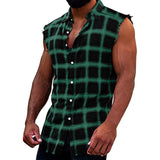 FOESCE Mens Sleeveless Flannel Tank Tops Casual Loose Button Down Cowboy Plaid Snap Shirts Plus Size Vest Camiseta Masculina Playeras