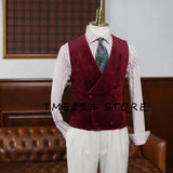 FOESCE Double Breasted Gilet Men Suede Steampunk Shawl Collar Vest Male Customizable Men's Vests Slim Male Suit Luxury Men's Suits