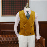 FOESCE Double Breasted Gilet Men Suede Steampunk Shawl Collar Vest Male Customizable Men's Vests Slim Male Suit Luxury Men's Suits