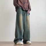 FOESCE Distressed Vintage Blue Jeans Pants Men Wide-leg Denim Trousers Male Oversize Streetwear Fashion Casual Baggy Straight Jeans