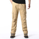 FOESCE Large Pocket Loose Overalls Men's Outdoor Sports Jogging Tactical Pants Elastic Waist Pure Cotton Casual Work Pants
