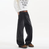 FOESCE 2025 Spring New Trendy Jeans Patchwork Design Male Gradient Color Washed Straight Male Denim Pants Wide Leg Mopping pants