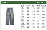 FOESCE Men Denim Pants Elastic waist pull rope Straight Droop Vintage Loose Bottom Straight Wide Leg Casual Male Trousers Korean Style