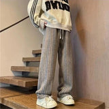 FOESCE 2025 New Men's Striped Woolen Straight Leg Trousers Classic Y2K Vintage Baggy Pants Casual High Street Fashion Gym Sweatpants